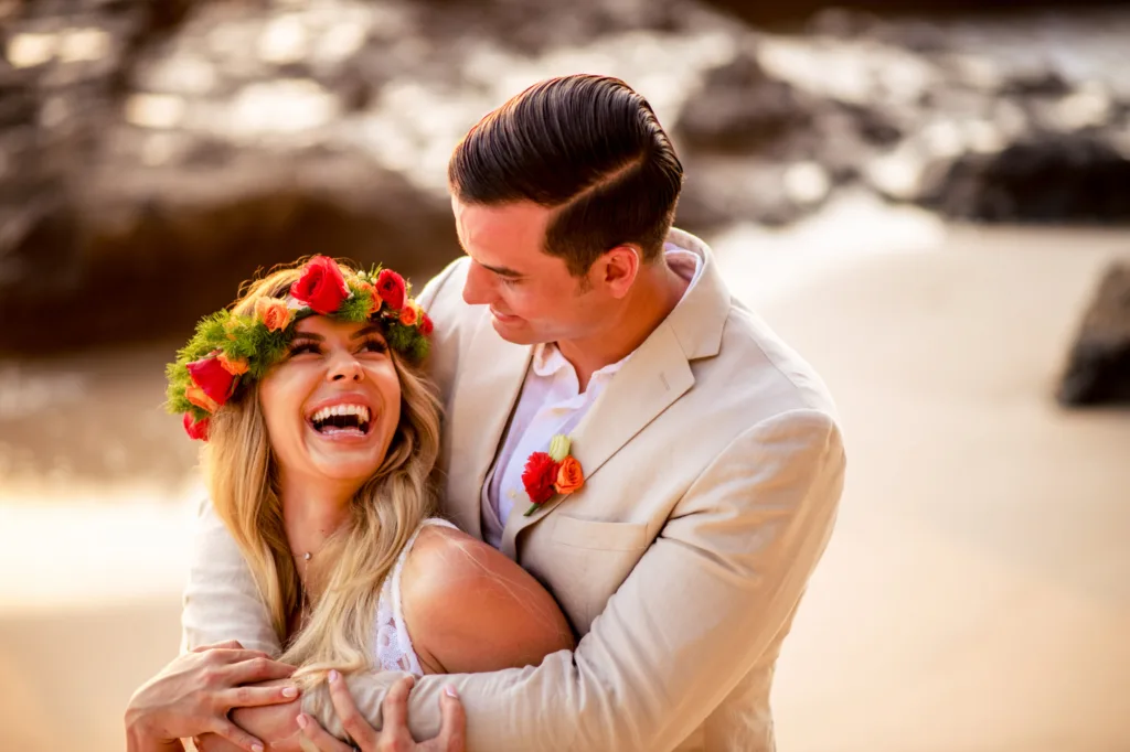 beach wedding couple