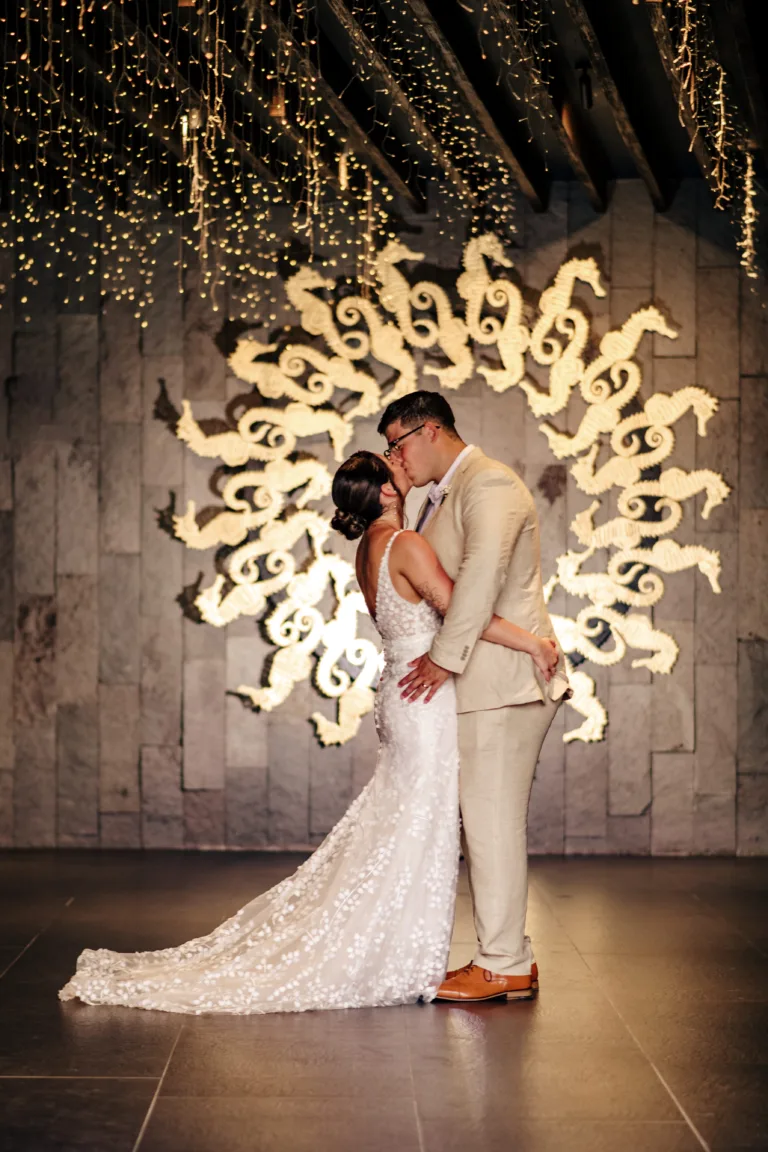 Newlyweds embracing during their Puerto Vallarta wedding